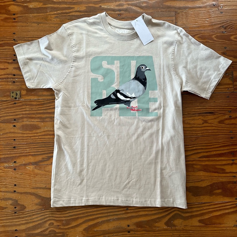 STAPLE PIGEON Logo Beige Tan Tee Shirt/Size M/Men's/Brand New With Tags
